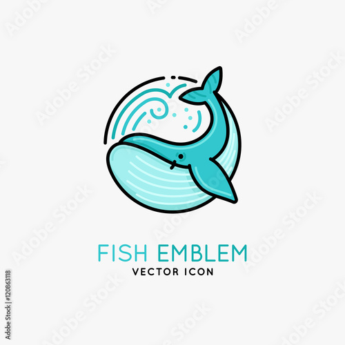 Vector linear logo and emblem -  whale