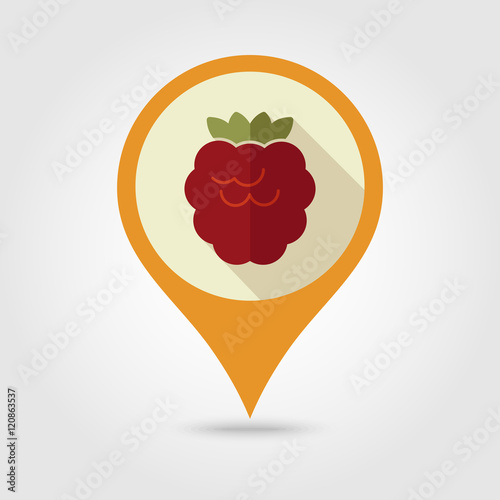 Raspberry flat pin map icon. Berry fruit