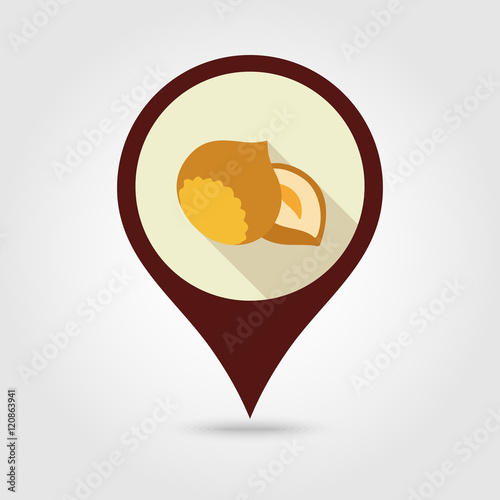 Nut flat pin map icon. Fruit