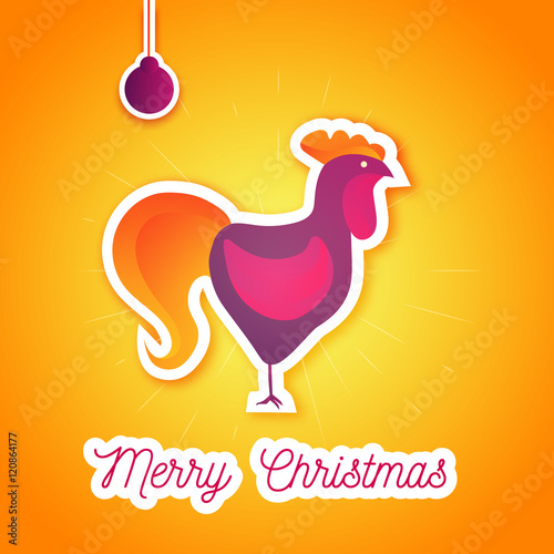 Modern cartoon poster Merry Christmas 2017 with bright rooster. Can be used for print design  fashion  banners and t-shirts.