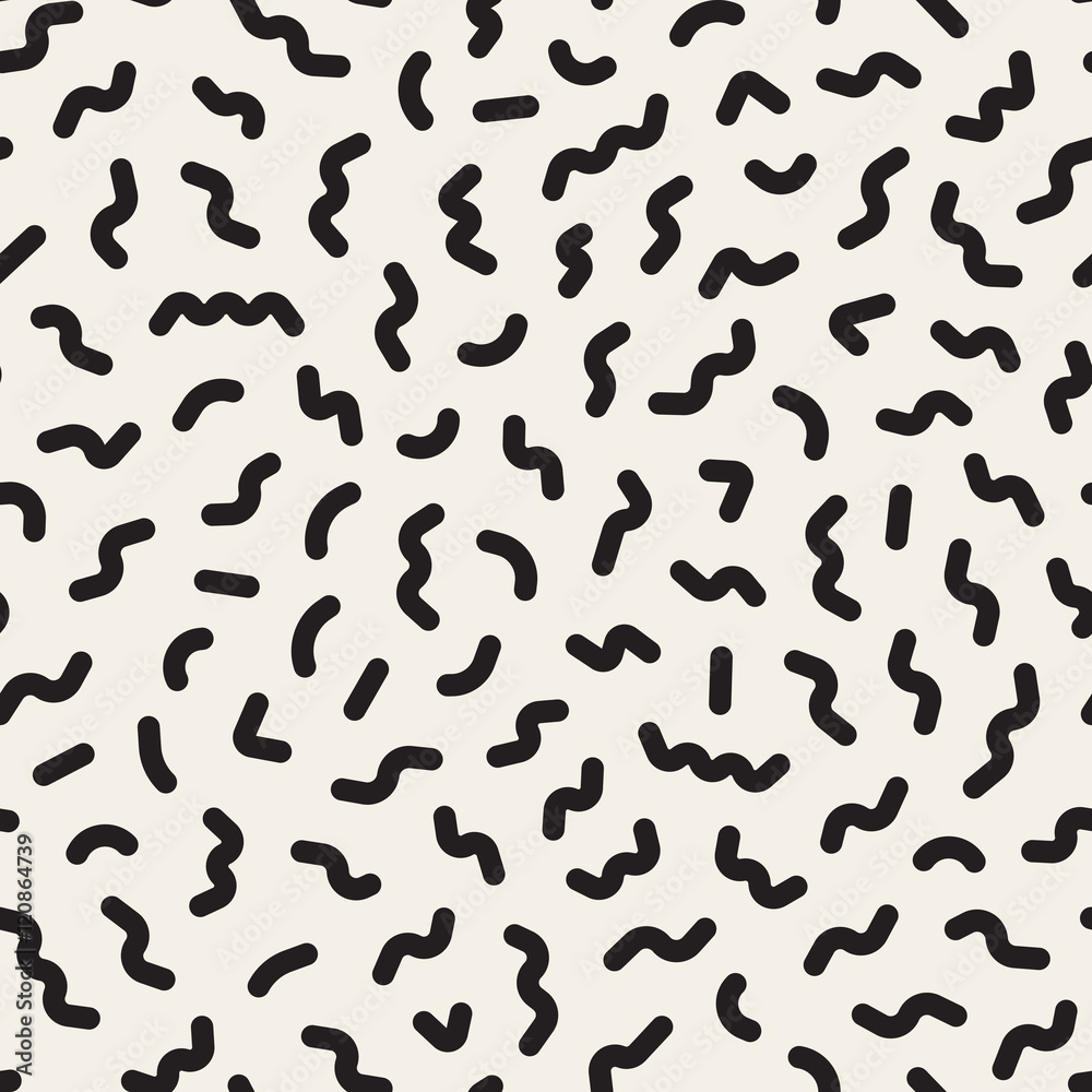 Vector Seamless Black and White Memphis Lines Jumble Pattern