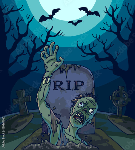 Halloween vector illustration with spooky zombie dead man