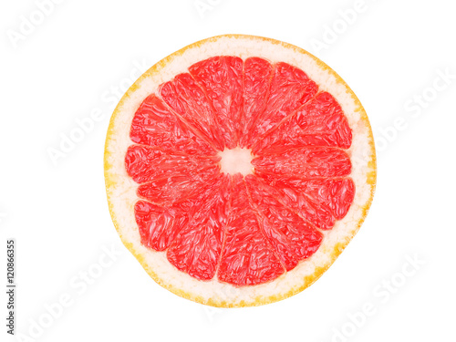 Red grapefruit slice isolated on white background