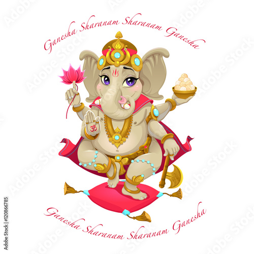 Cartoon representation of eastern god Ganesha, with mantra