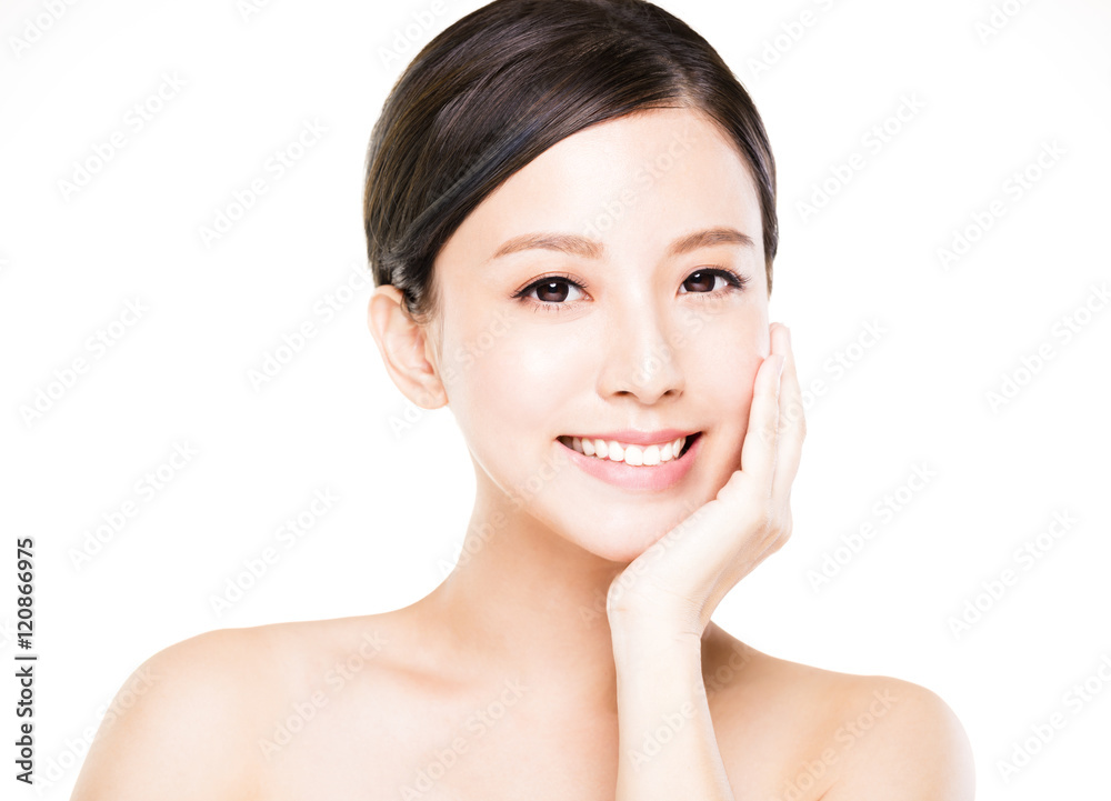 closeup young woman face with clean skin closeup young woman face with clean skin