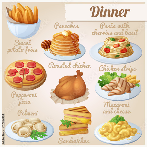 Set of food icons. Dinner