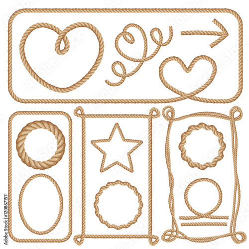 Rope frames set. Cartoon vector illustration isolated on white background