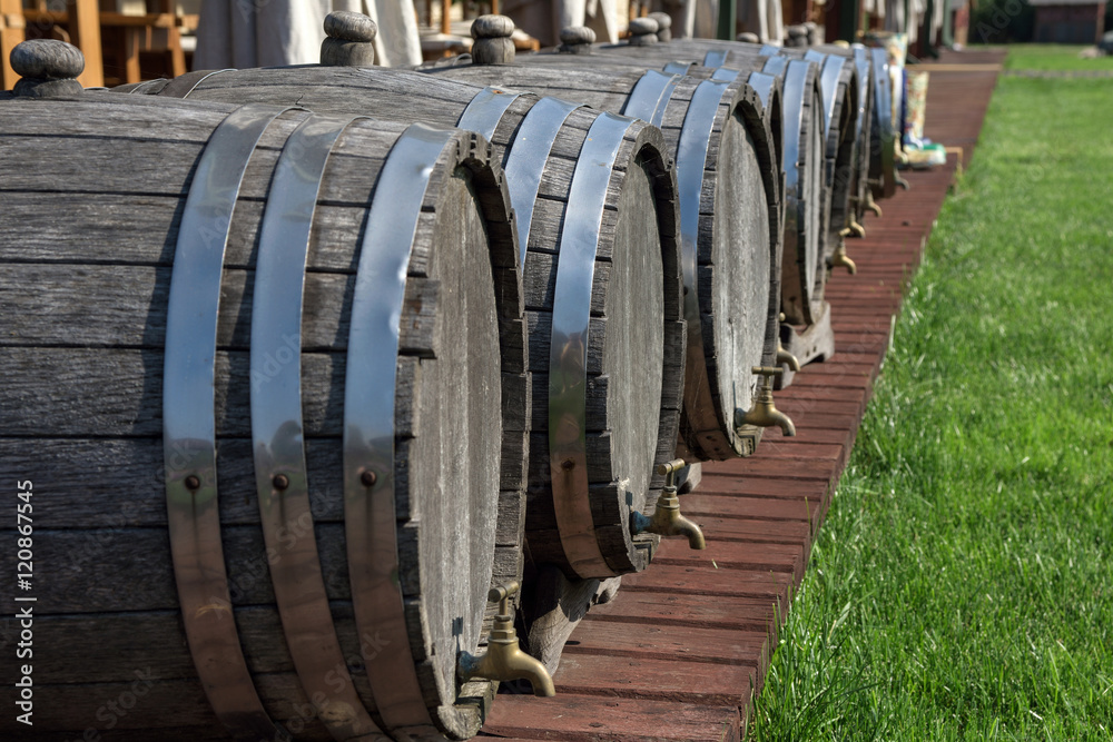 wine barrels on the restaurant site wine barrels on the restaurant site