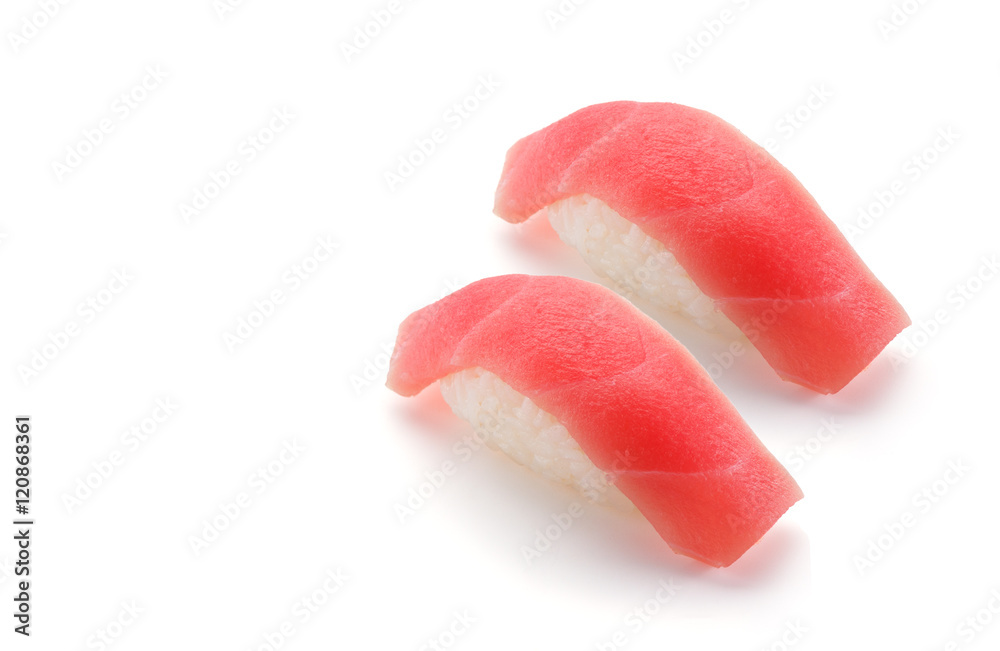 Tuna sushi nigiri set isolated on white background