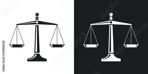 Vector scales of justice icon. Two-tone version on black and white background
