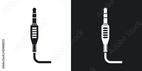 Vector mini jack plug icon. Two-tone version on black and white background photo