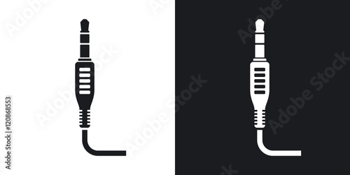 Vector mini jack plug icon. Two-tone version on black and white background
