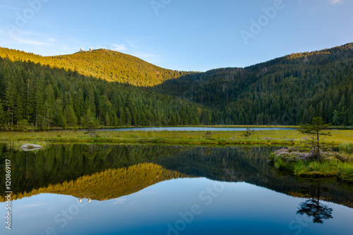 Moraine lake Kleiner Arbersee with Gross Arber Mount - Bavaria,