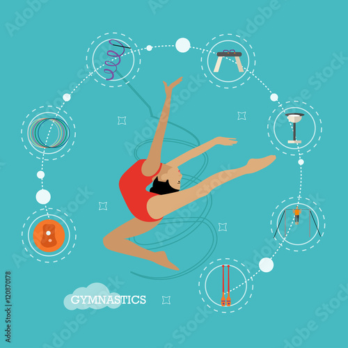 Concept illustration of rhythmic and artistic gymnastics, flat design