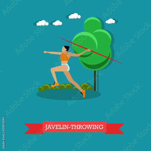 Javelin throwing sportswoman. Track and field athletics. Flat design