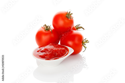 Fresh tomato and ketchup.