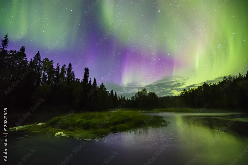 Colorful northern lights (Aurora borealis) in the sky