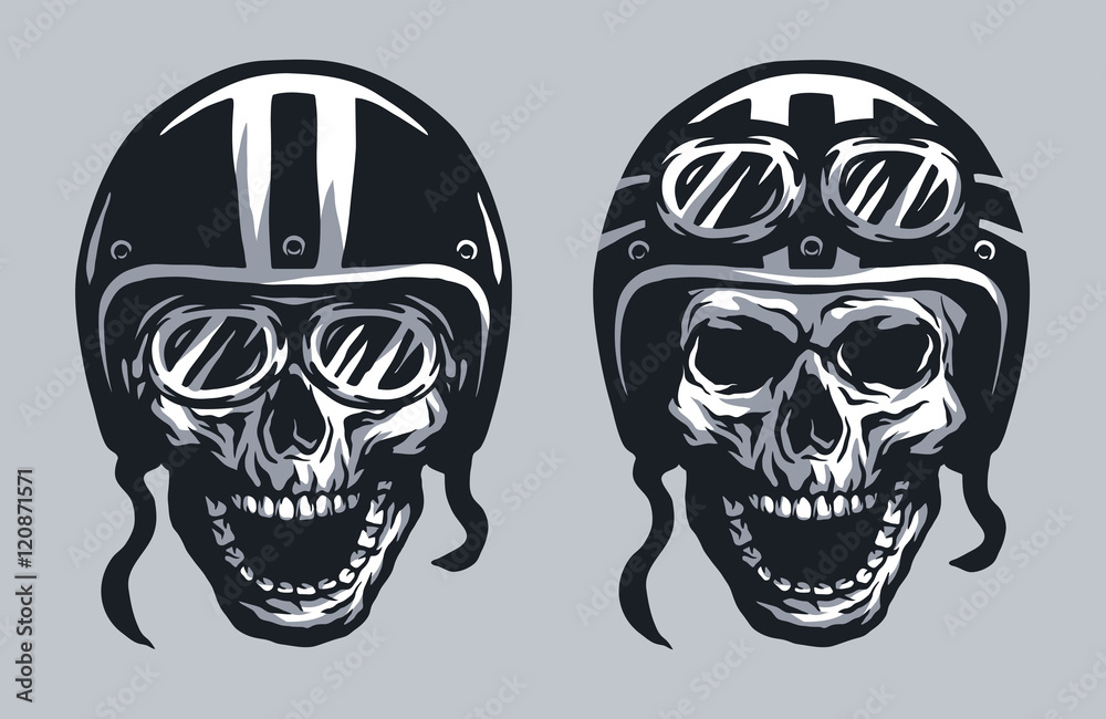 Skull biker in helmet and glasses. Skull biker in helmet and glasses.