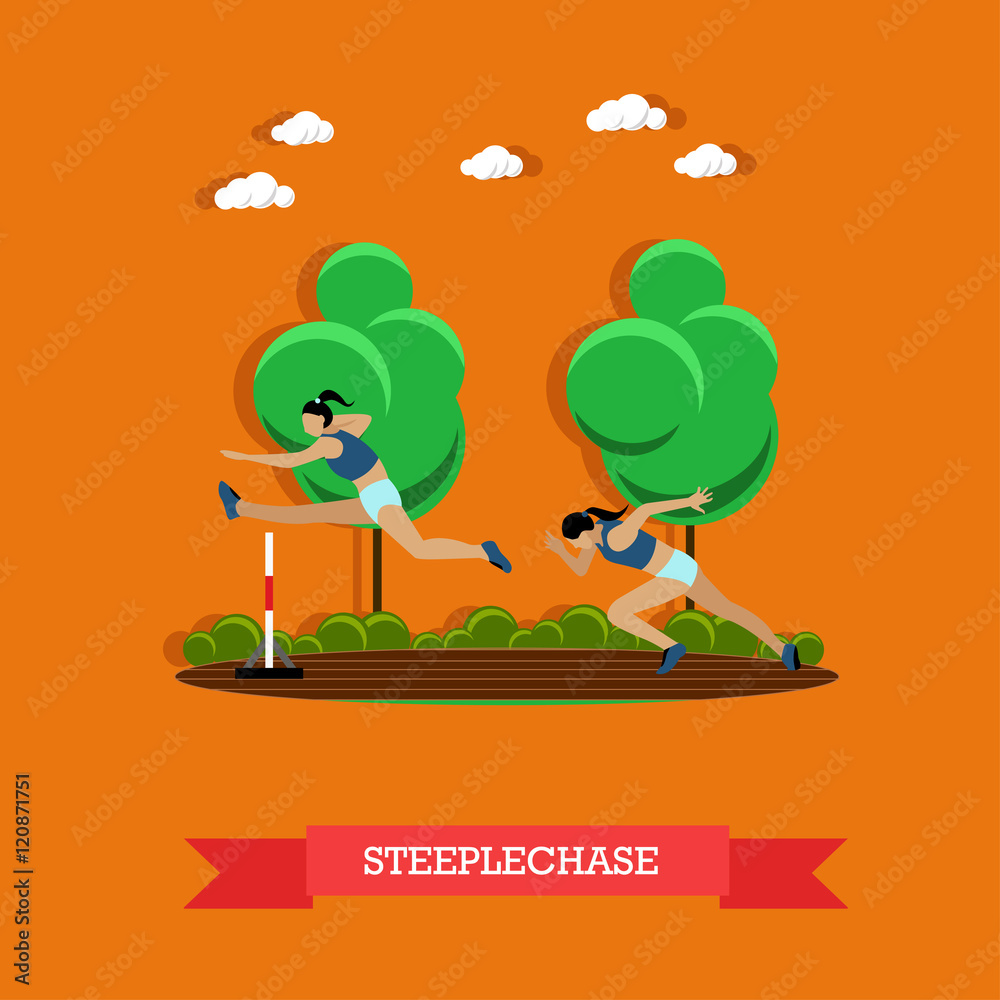 Fototapeta premium Two steeplechase female athletes, flat design