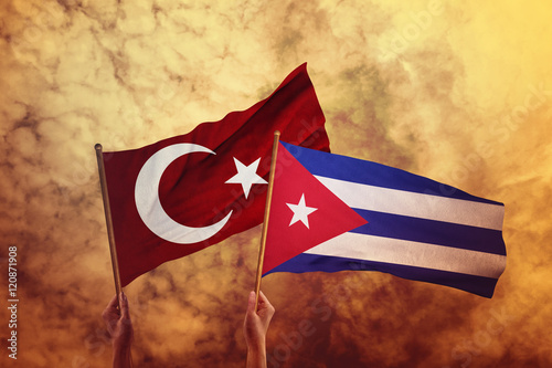 Photography CUBA, Turkey, Banner, Flag holding hands