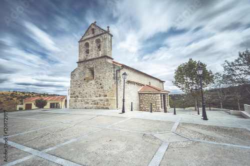 Romanesque church of Venturada. Madrid. Spain. Long exposure photography, one minute. photo