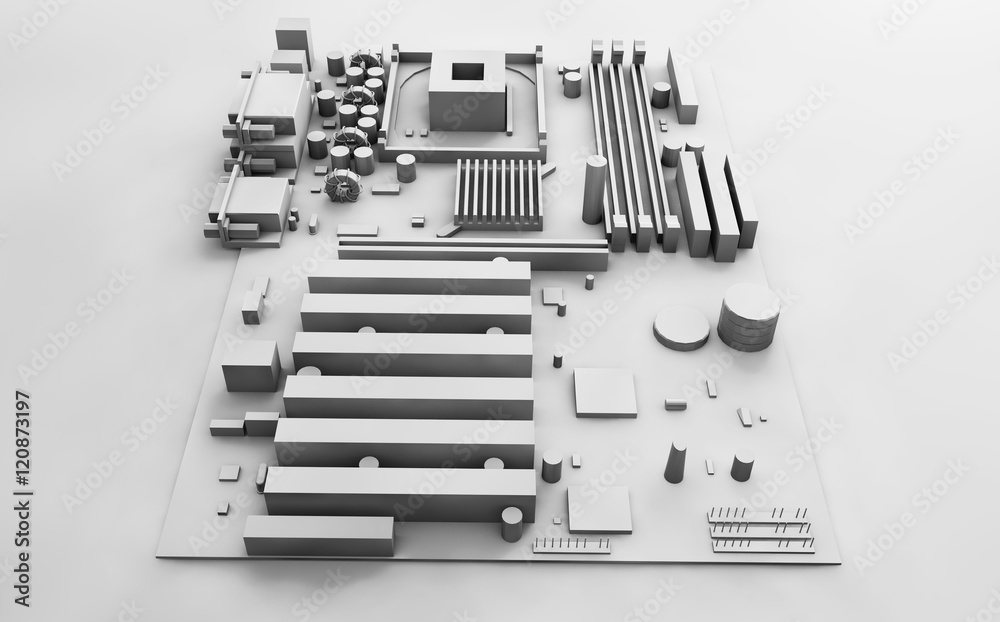 motherboard on a white background 3d render motherboard on a white background 3d render