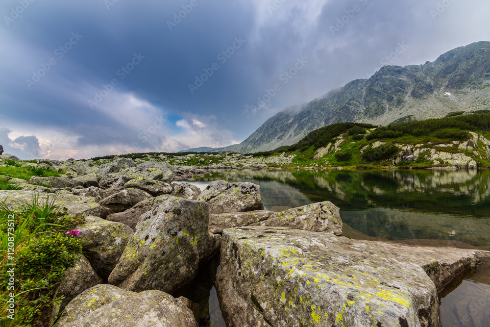Mountain scenery and storm clouds in the Transylvanian Alps in summer