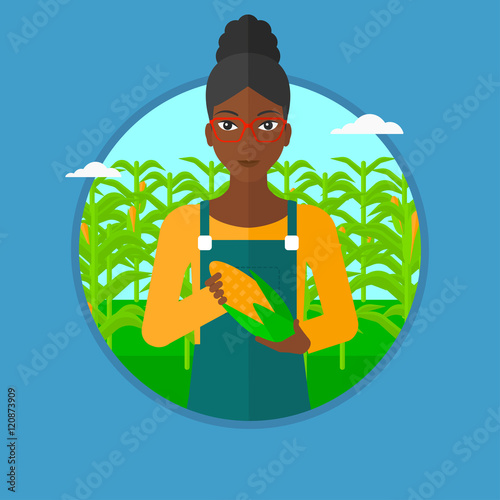 Farmer holding corn vector illustration.