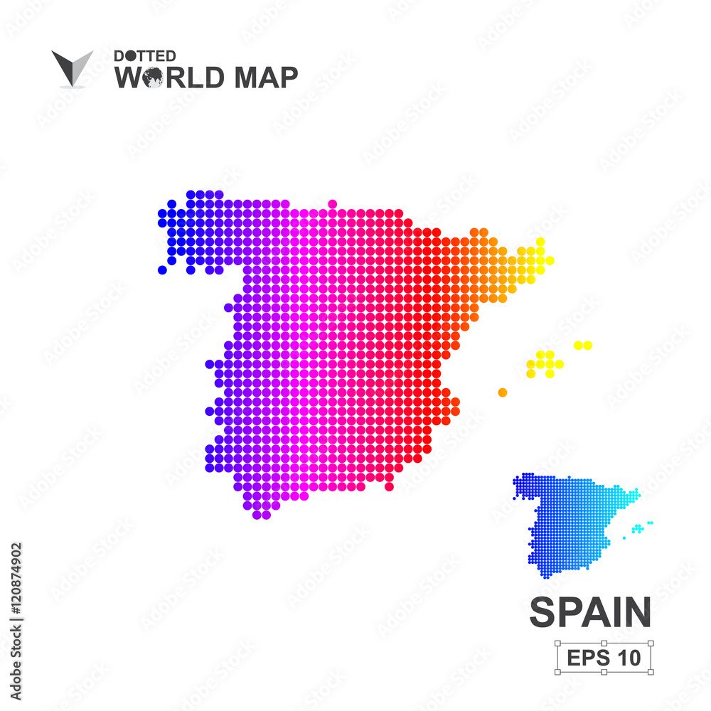Map Of Spain Dotted Vector,Abstract computer graphic colorful
