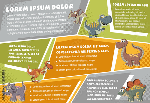 Vector brochure backgrounds with cartoon dinosaurs. Infographic template design.
