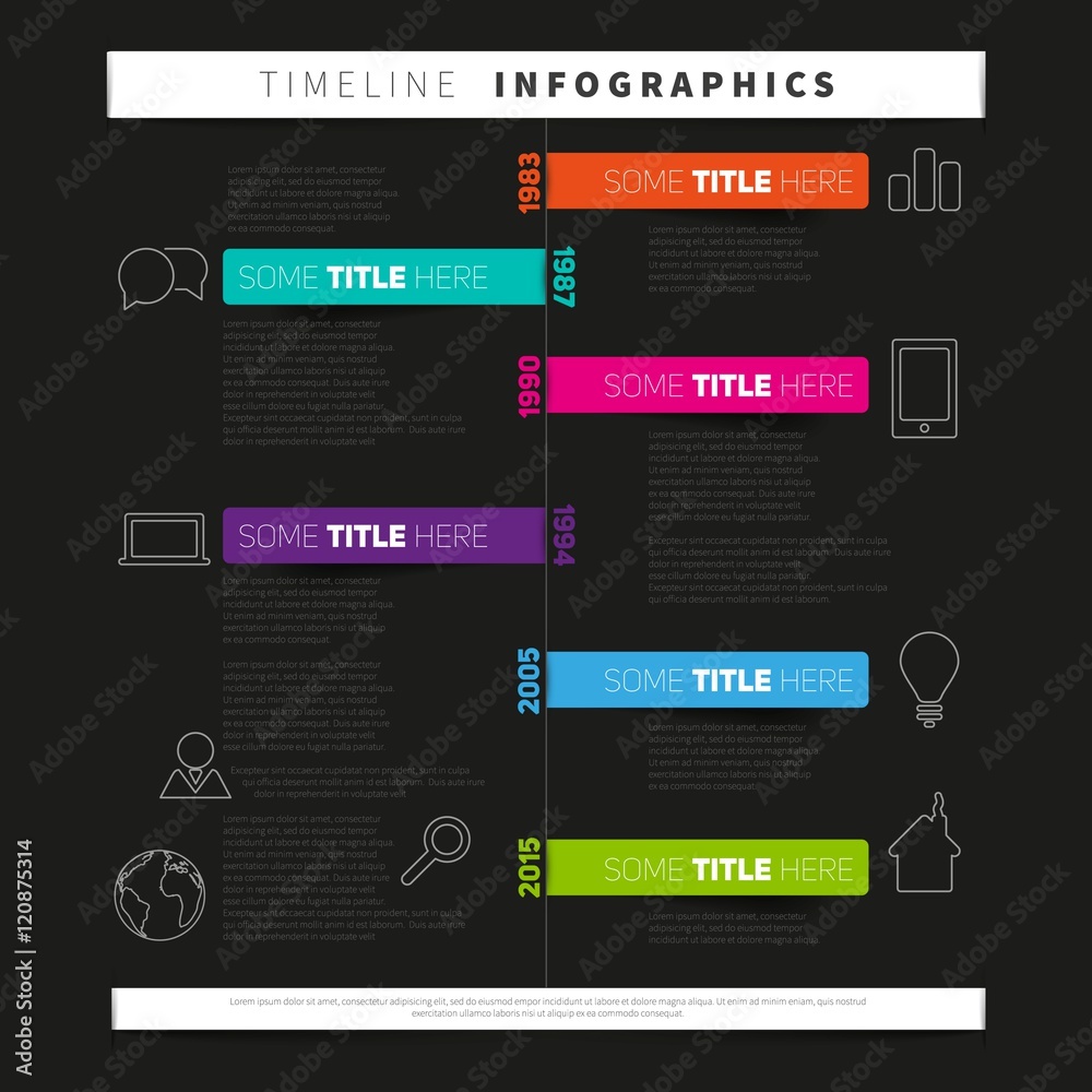 Vector timeline Infographic report template with paper stripes and icons