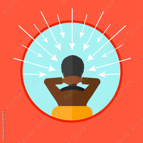 Man with arrows pointed to his head