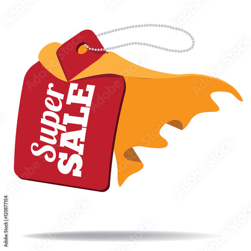 Super sale cartoon sale tag wearing cape. EPS 10 vector