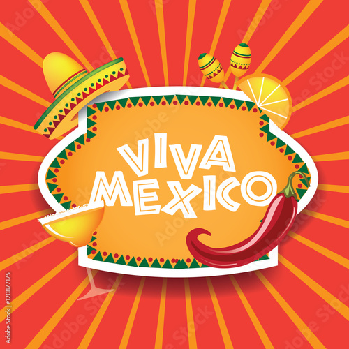 
Viva Mexico burst with sombrero chili margarita. EPS 10 vector.