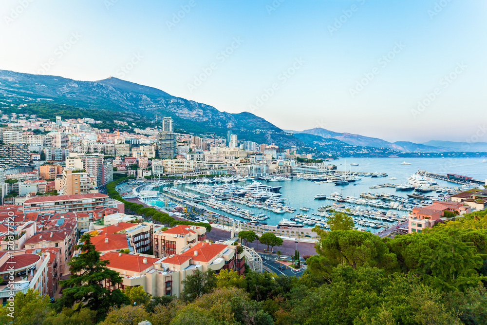 Cityscape of La Condamine and Port Hercule, Monaco-Ville, The Kingdom of Monaco. Cote d'Azur