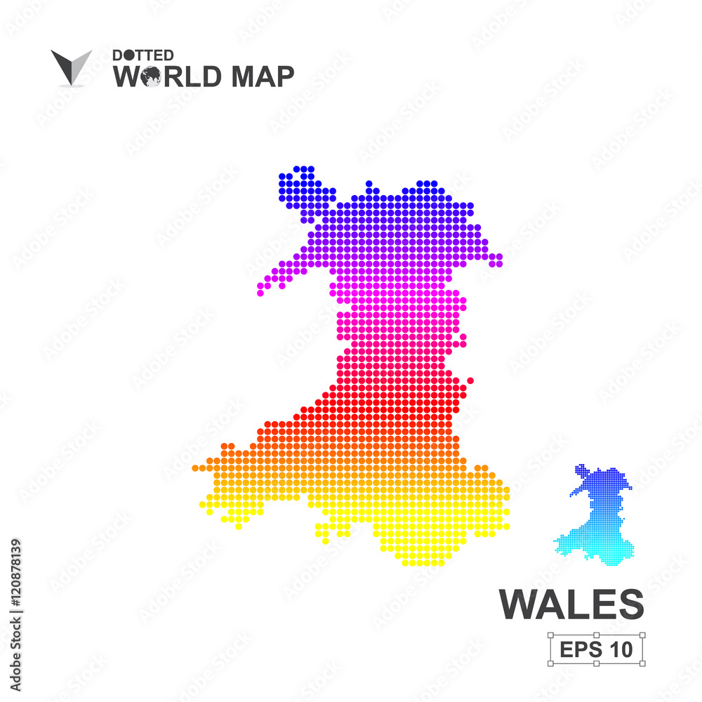 Obraz premium Map Of Wales Dotted Vector,Abstract computer graphic colorful