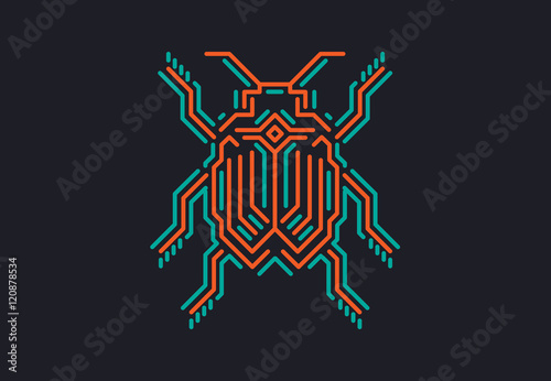 Linear bug in techno style. Vector illustration on black background.