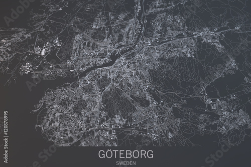 Fotografie, Obraz Cartina di Göteborg, vista satellitare, città, Svezia