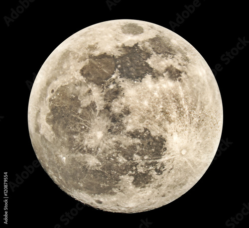 Full moon on a black background, the real shooting through a telescope, possible zones of the field out of focus