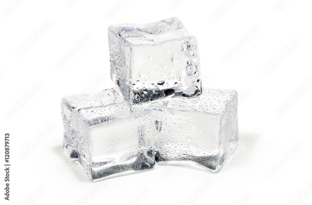 close up of three ice cubes isolated on white background close up of three ice cubes isolated on white background