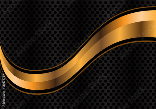 Vector abstract gold curve on silver circle mesh design background texture illustration.