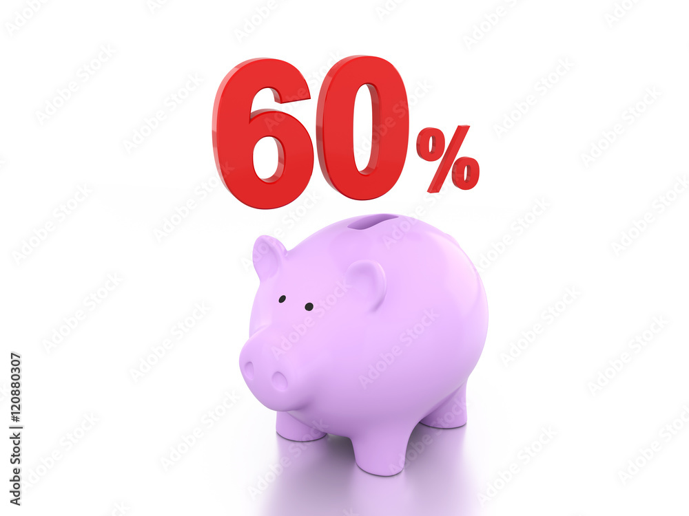 Obraz premium Sixty Percent with Piggy 3D Rendering Image