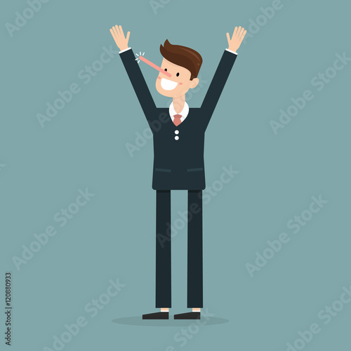 Lying businessman with long nose vector