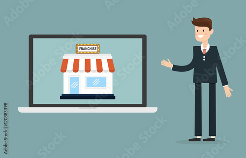 Businessman with shop franchise concept. business concept. flat