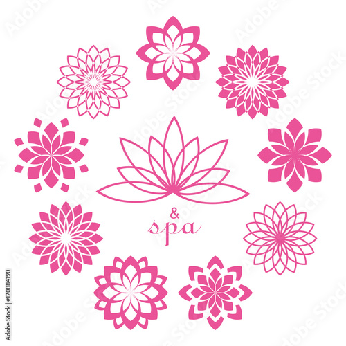 Lotus symbol icons. Vector floral labels for Wellness industry. © nataliya_ua