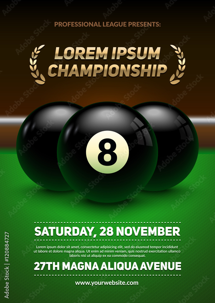 Billiard challenge poster. Realistic black balls on billiard table. Eps10 vector illustration. Billiard challenge poster. Realistic black balls on billiard table. Eps10 vector illustration.