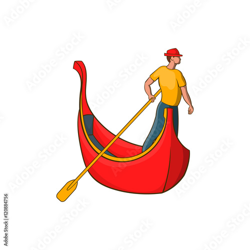 Venice gondola and gondolier icon in cartoon style isolated on white background vector illustration