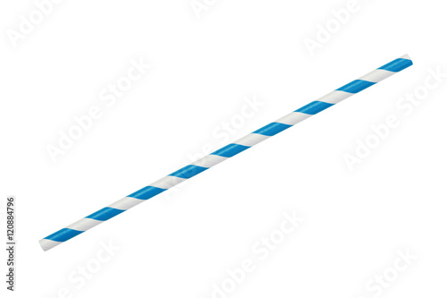 blue striped eco paper straw isolated on white photo