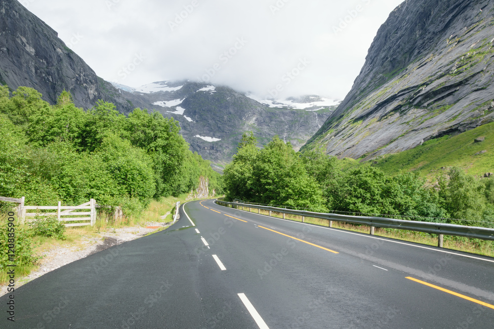 road in snowy mountain