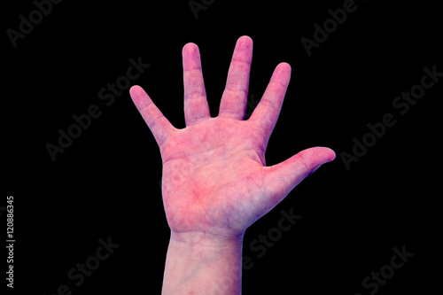 Boy's hand in purple